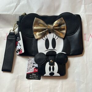 Disney x bioworld Black and Gold Minnie Mouse Clutch & Mickey wallet